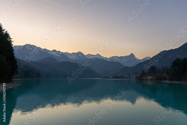 Obraz The twilight sunset over the lake Barcis, Italy