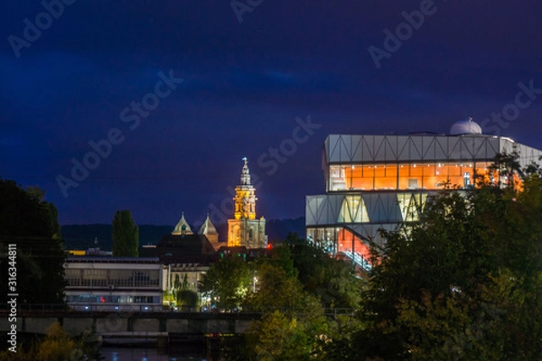 Obraz heilbronn cityscape at night with modern architecture