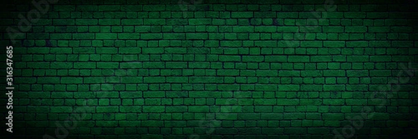 Fototapeta Old Green Texture Of Brick Wall. Old Green Brick Building Surface. Wall With Cracked Structure Grunge Background. Toned Wall Background. Abstract Web Banner.