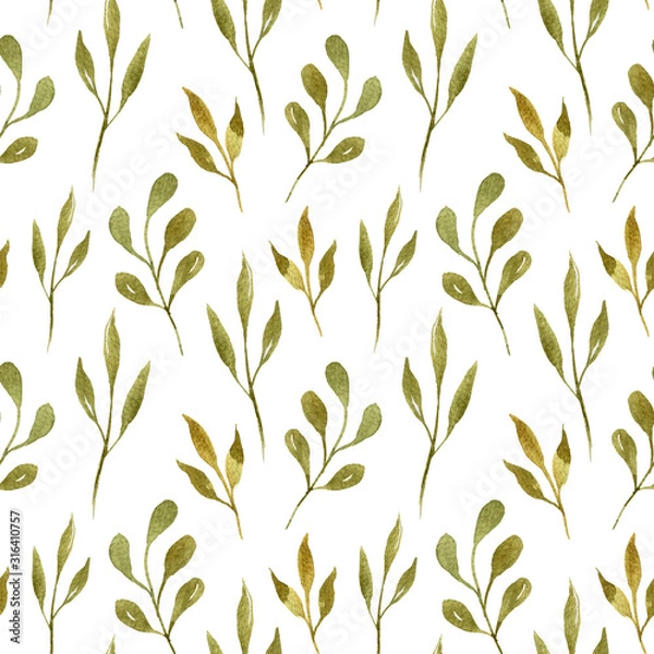 Fototapeta Seamless floral background with green leaves. Minimalistic pattern. Vintage ornament for wallpaper, fabric, digital paper, scrapbooking.