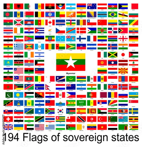 Fototapeta Myanmar, collection of vector images of flags of the world