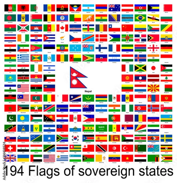 Fototapeta Nepal, collection of vector images of flags of the world