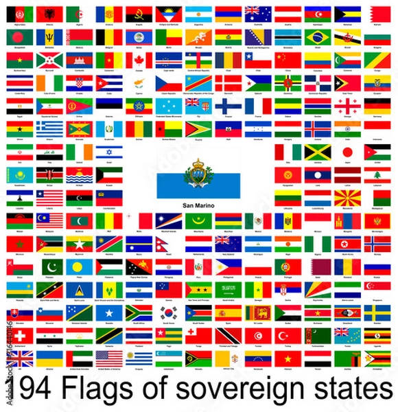 Fototapeta San Marino, collection of vector images of flags of the world