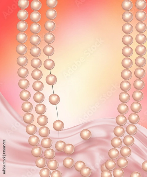 Obraz Жемчужное ожерелье на романтичном фоне с розовым шелком