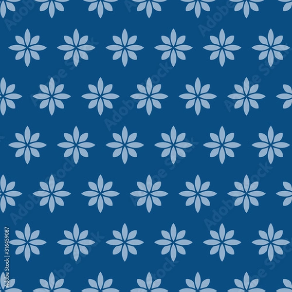Fototapeta Simple Tiny daisy vector repeat pattern in classic blue.