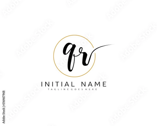 Fototapeta Q R QR Initial handwriting logo vector. Hand lettering for designs.