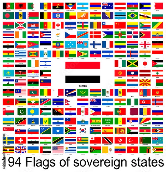 Fototapeta Yemen, collection of vector images of flags of the world