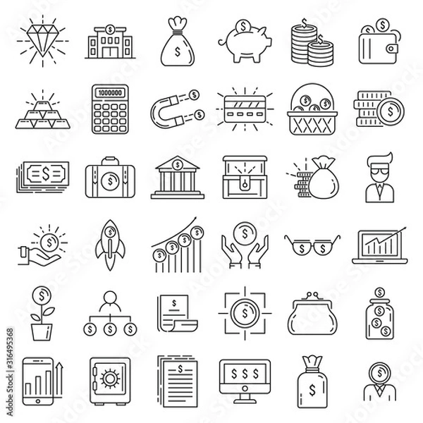 Fototapeta Millionaire icons set. Outline set of millionaire vector icons for web design isolated on white background