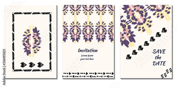 Fototapeta Cover royal greeting design. Modern template with ikat ornament for wedding design or greeting card any purpose.