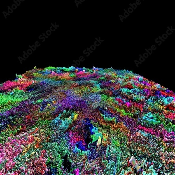 Fototapeta Abstract textured surface of fantastic space planet. 3d rendering of fantastic landscape illustration. 