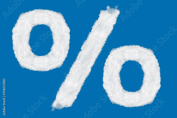 Fototapeta Percent symbol font shape element made of clouds on blue background over sky