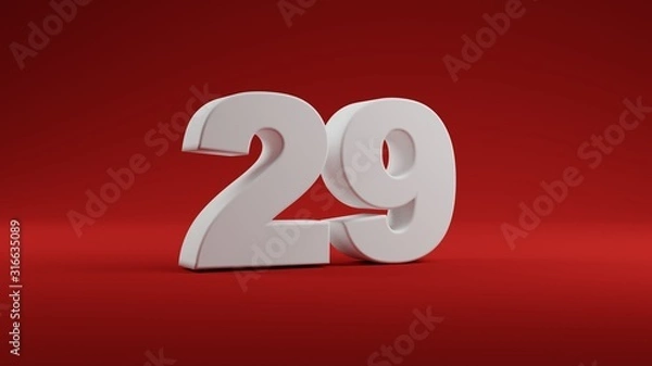 Fototapeta Number 29 in white on Red background, 3D illustration