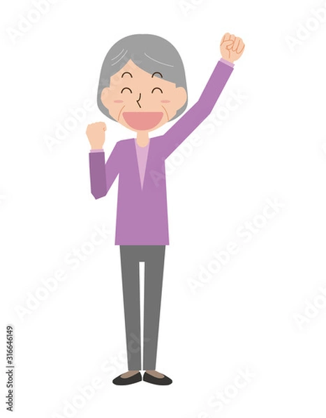 Fototapeta 高齢　女性　ガッツポーズ　喜ぶ　嬉い