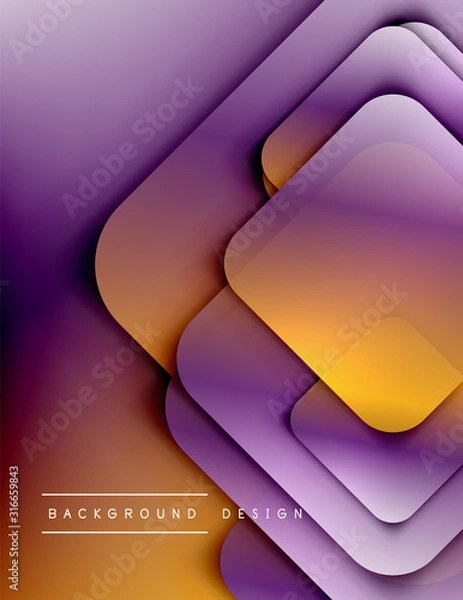 Fototapeta Rounded squares shapes composition geometric abstract background. 3D shadow effects and fluid gradients. Modern overlapping forms.