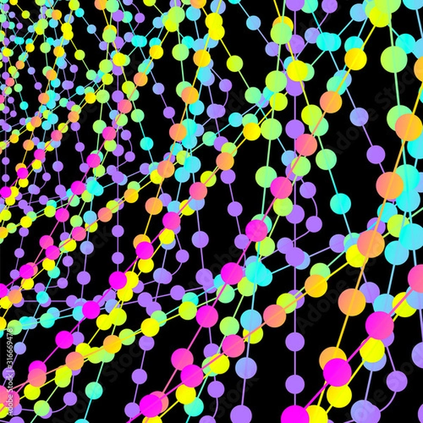Fototapeta Multicolored circles on a black background.Vector illustration.