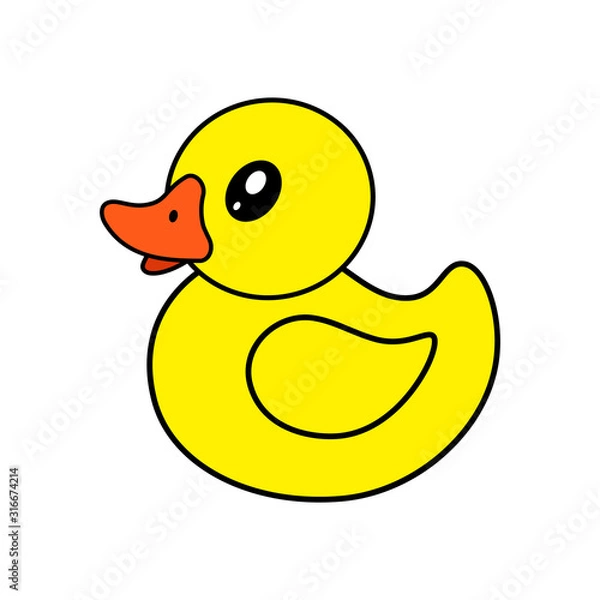 Fototapeta Yellow duck on white background. Rubber toy. Isolated vector illustration.
