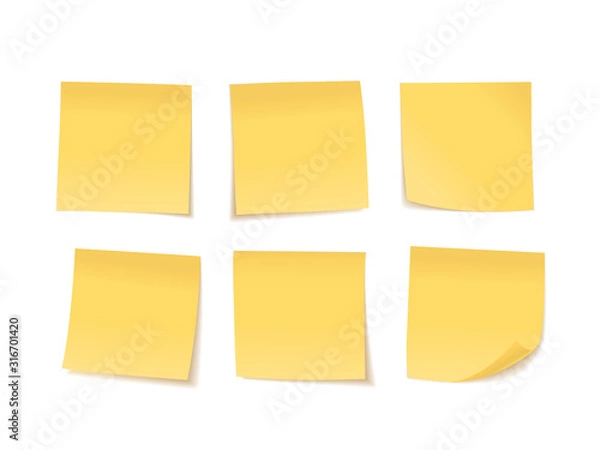 Fototapeta Yellow sticky notes set. Suitable for notes, advertising, and other