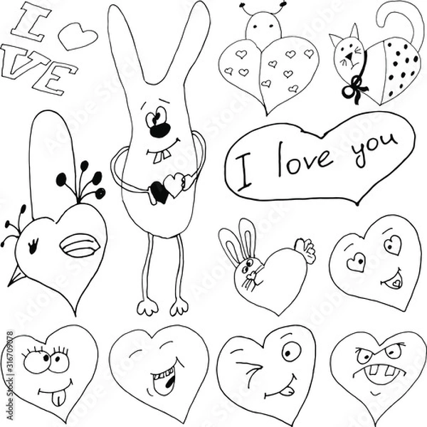 Obraz set of animals with hearts and emotions