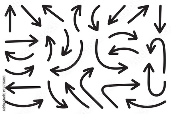 Fototapeta Hand drawn arrow vector icons set. sketch arrow design for business plan and education.