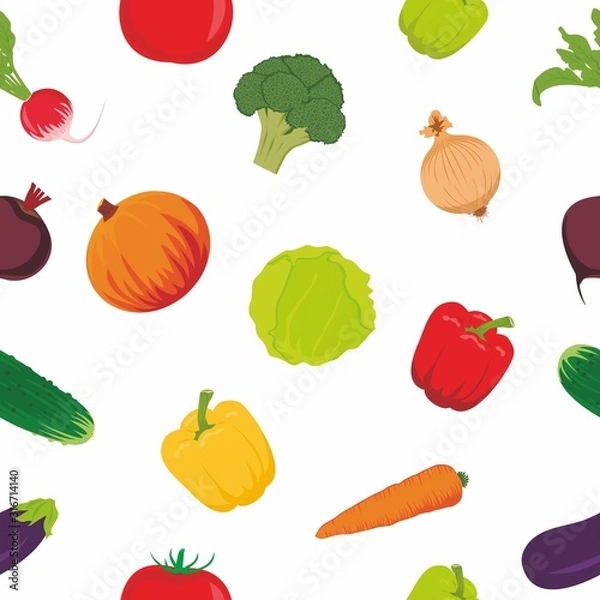 Fototapeta Vector illustration seamless pattern  background of vegetables