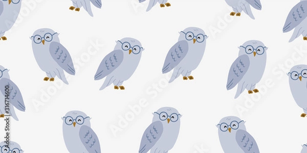 Obraz Seamless pattern with cute owl in eyeglasses