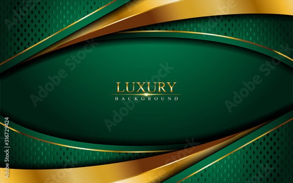 Fototapeta Luxury green background combine with glowing golden lines. Overlap layer textured background