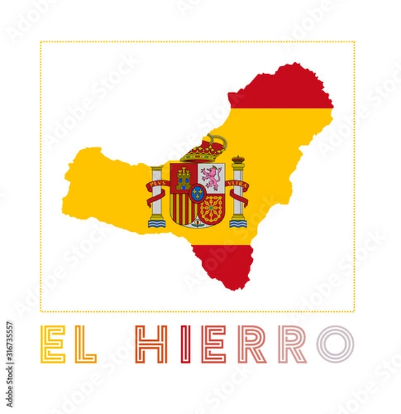 Fototapeta El Hierro Logo. Map of El Hierro with island name and flag. Astonishing vector illustration.