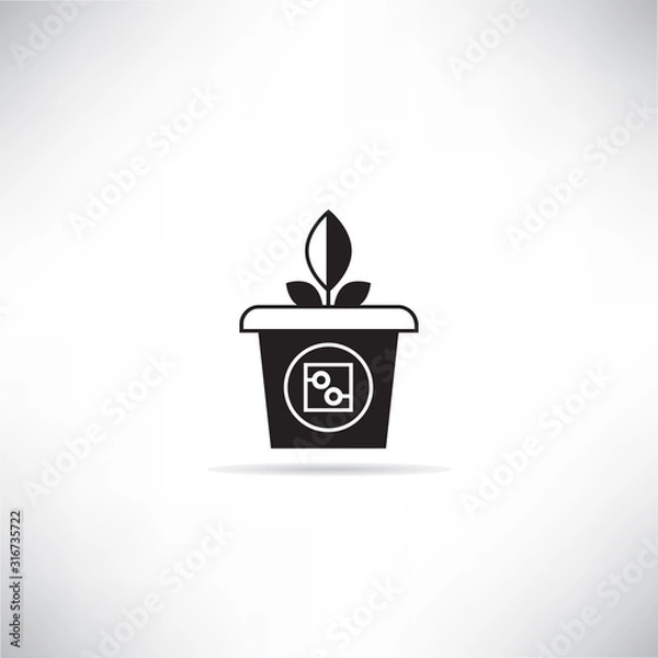 Fototapeta plant pot with microchip data detector for smart farm concept icon