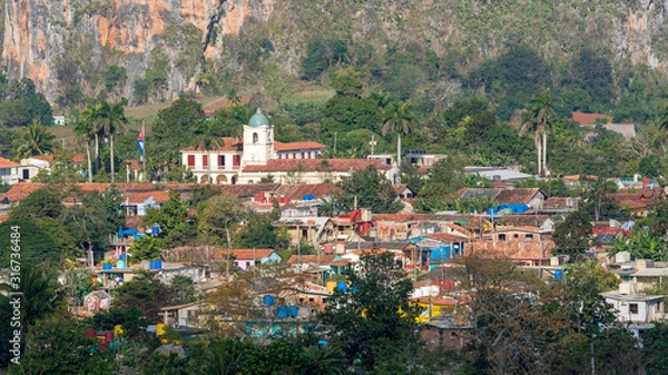 Obraz vinales village cityscape with a church, cuba
