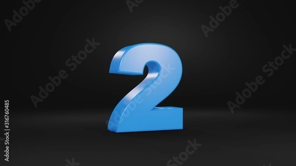 Fototapeta Number 2 in blue on black background, 3D illustration