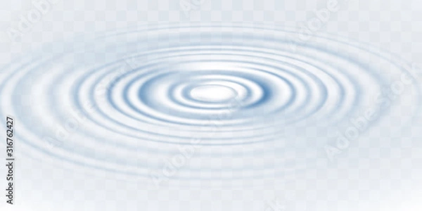 Fototapeta Blue circle water ripple isolated on transparent background. Realistic vector illustration