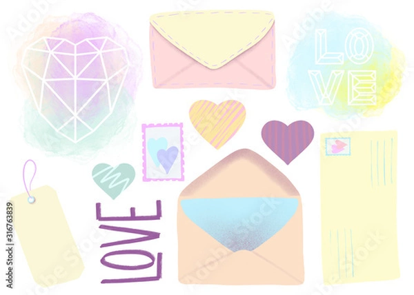 Fototapeta Set of isolated cute items and elements for your design for valentine's day,  birthday, wedding, mother's day