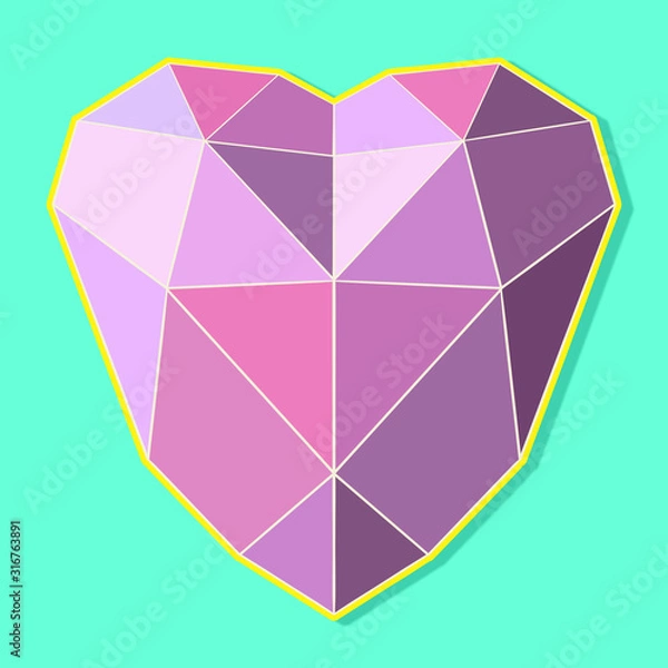 Fototapeta pink polygonal heart on bright background. Symbols of love.