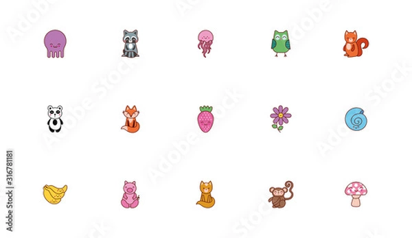Obraz bundle of animals and nature kawaii icons