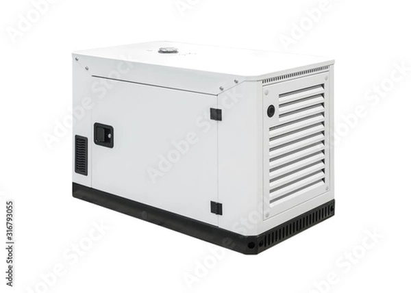 Obraz Mobile, portable mobile diesel or gasoline generator, control unit isolated on a white background.