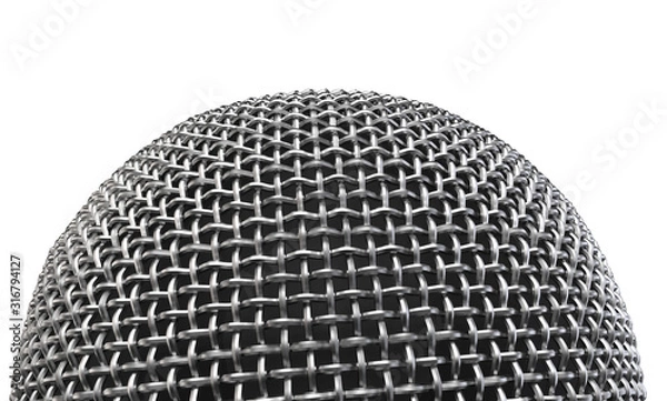 Fototapeta 3d rendering. A Microphone head which covered by metal mesh with clipping path isolated on white background.