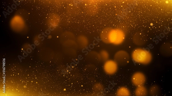 Fototapeta gold particles abstract background with shining golden Floating Dust Particles Flare Bokeh star on Black Background. Futuristic glittering in space.
