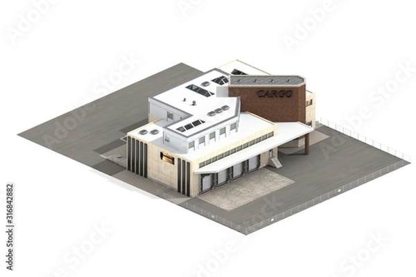 Obraz Factory Building 3d model rendered on white background