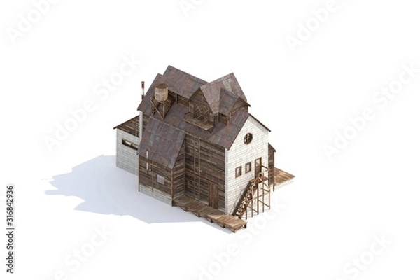 Obraz Factory Building 3d model rendered on white background