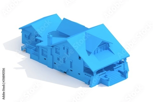 Obraz Blueprint 3d model archtecture rendered on white background