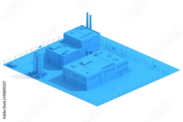 Obraz Blueprint 3d model archtecture rendered on white background