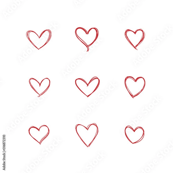 Fototapeta Doodle hearts collection, set of hand drawn heart illustrations.