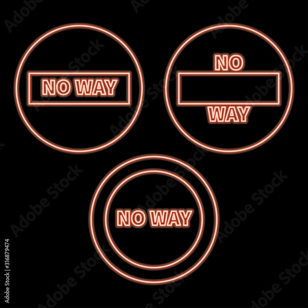 Fototapeta Glowing neon No Way sign icon isolated on black background. Traffic regulatory warning stop symbol. Vector Illustration