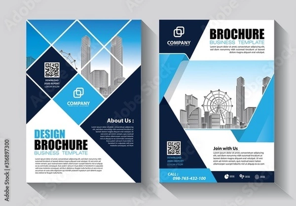 Fototapeta Brochure design, cover modern layout, annual report, poster, flyer in A4 with colorful triangles, geometric shapes for tech, science, market with light background