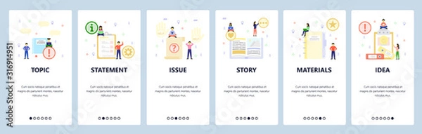 Fototapeta Open book, todo list, office materials. Mobile app onboarding screens. Menu vector banner template for website and mobile development. Web site design flat illustration