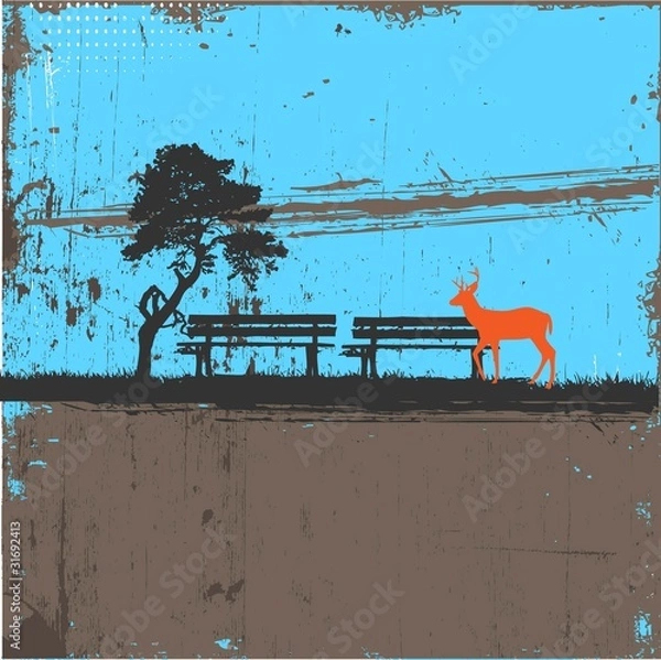 Obraz Autumn landscape with bench