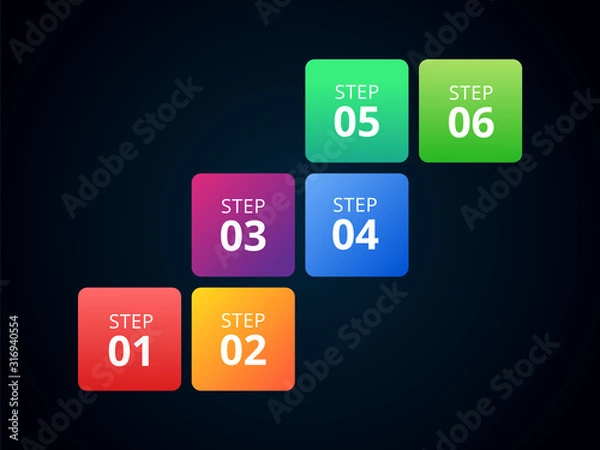 Fototapeta Modern Colorful step infographic template with numbers. 6 options or steps. Infographics for business concept. Can be used for flow charts, presentations, web sites, banners, printed materials etc.