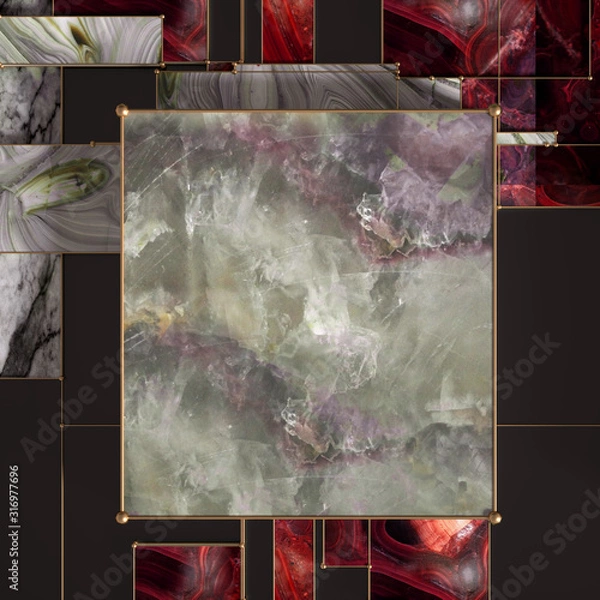 Fototapeta Technological futuristic geometric background with a stone texture. 3d illustration, 3d rendering.