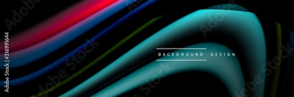 Fototapeta Сolorful flow poster. Wave liquid lines and shapes in black color background. Vector Illustration