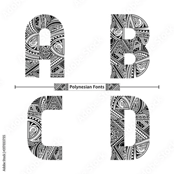 Fototapeta Alphabet Polynesian style in a set ABCD
